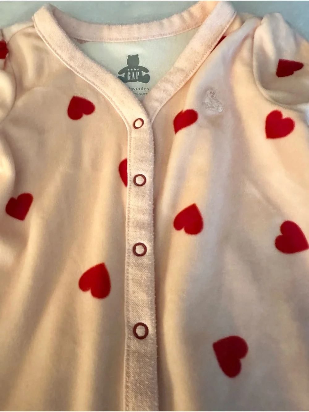 GAP Pink Fleece Sleeper with Red Heart Print
